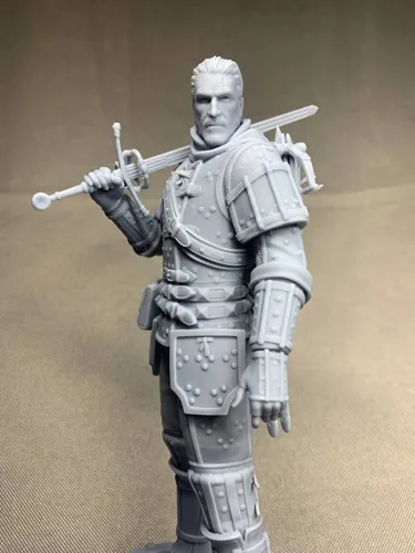 3D статуэтка Геральта (Geralt) в доспехах Школы Кота из Ведьмак 3, ручная роспись