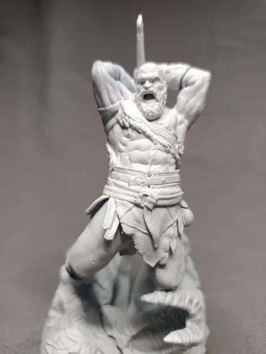 Детализированная 3D статуэтка Кратоса (Kratos) из God of War, ручная роспись татуировок и брони