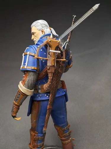 3D статуэтка Геральта (Geralt) в доспехах Школы Кота из Ведьмак 3, ручная роспись