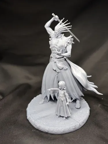 Парная 3D статуэтка Кенпачи Зараки (Kenpachi Zaraki) и Ячиру (Yachiru) из аниме Блич, фотополимерная печать и покраска